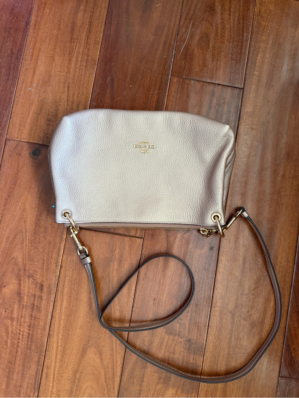 Coach Metallic Taupe Pebbled Leather Crossbody Bag